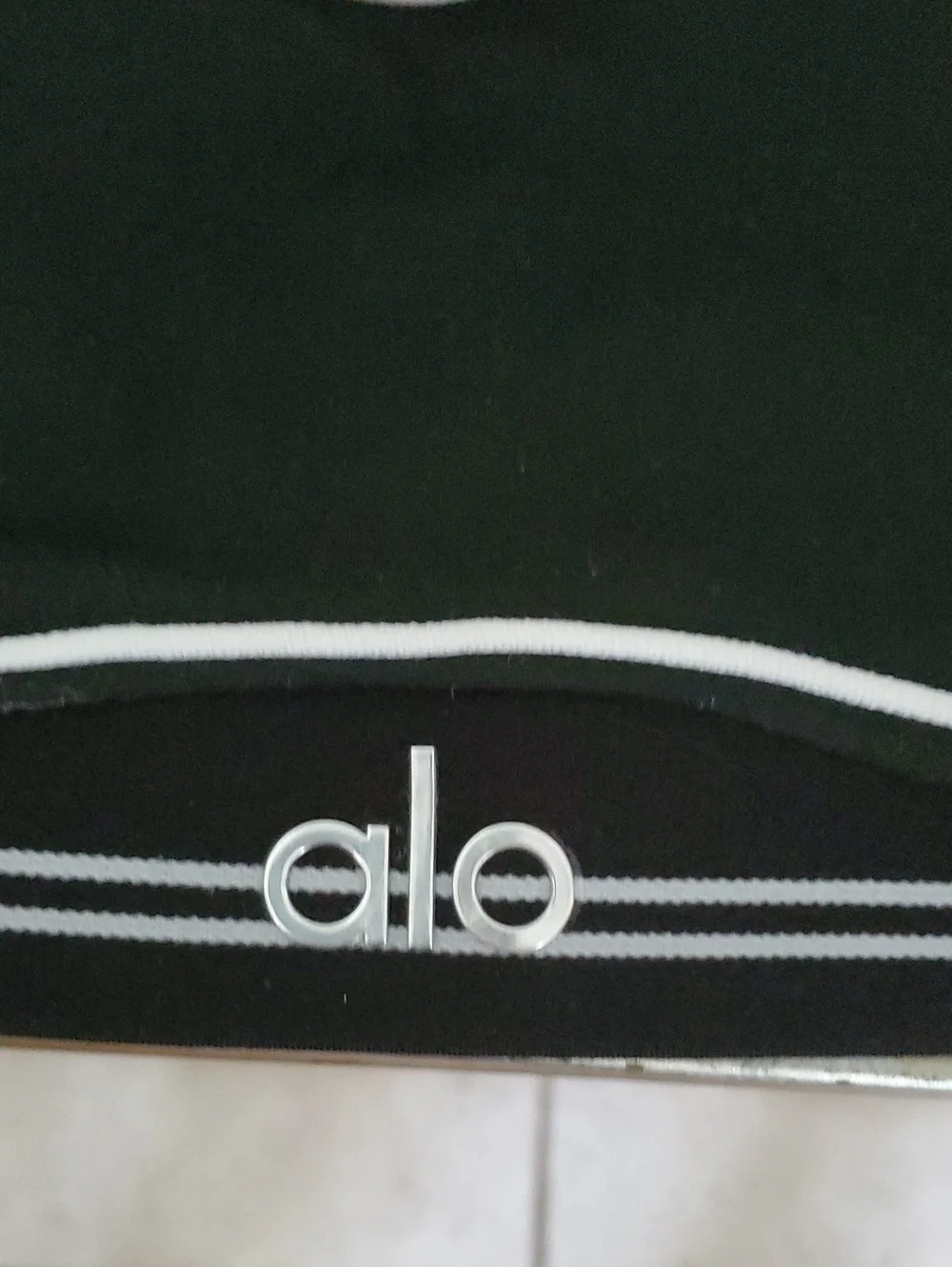 ALO Yoga Black Sports Bra with White Piping